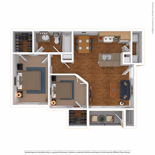 2 Bed 1 Bath 980 SqFt (905 Net) 1021-2 floor plan